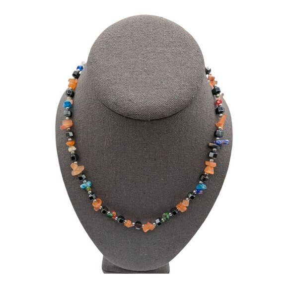 Handcrafted Beaded Necklace With Multicolored Glass, Stones, & Geometric Beads - Picture 2 of 5